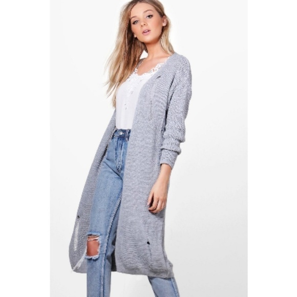 💕LF THE BRAND💕 Grey Distressed Knit Duster Cardigan Small S NWT - Picture 1 of 8